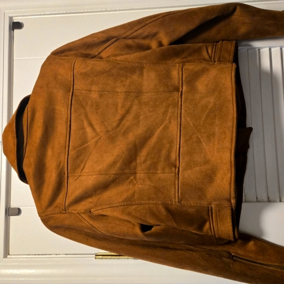 LOFT Brown Vegan Leather Moto Jacket with Asymmetrical Zipper - Picture 2 of 5